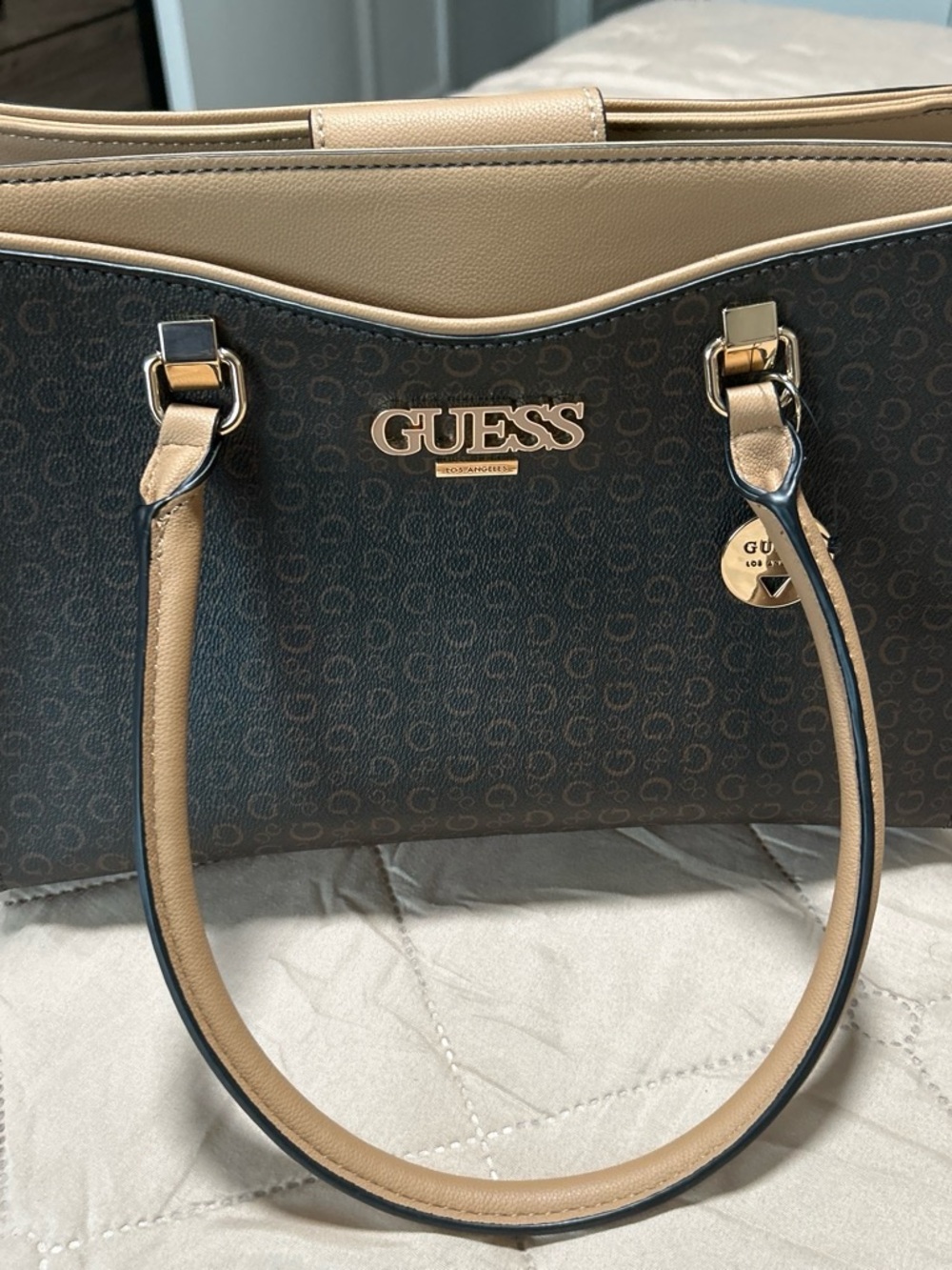 GUESS Brown and Tan Signature Logo Tote New